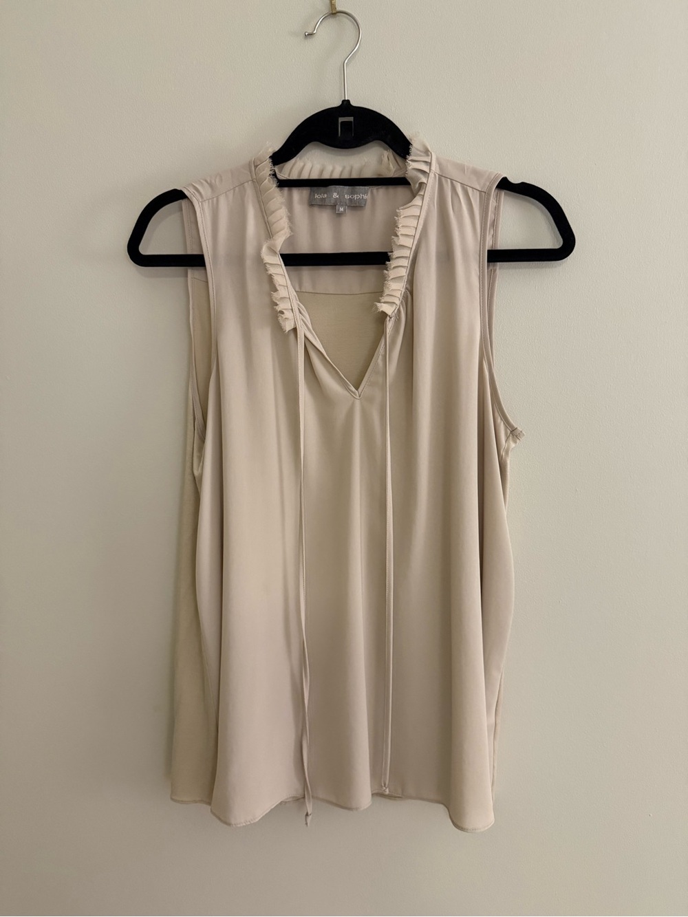 Lola & Sophie Sleeveless V-Neck Ruffle-Trim Camisole in Light Beige